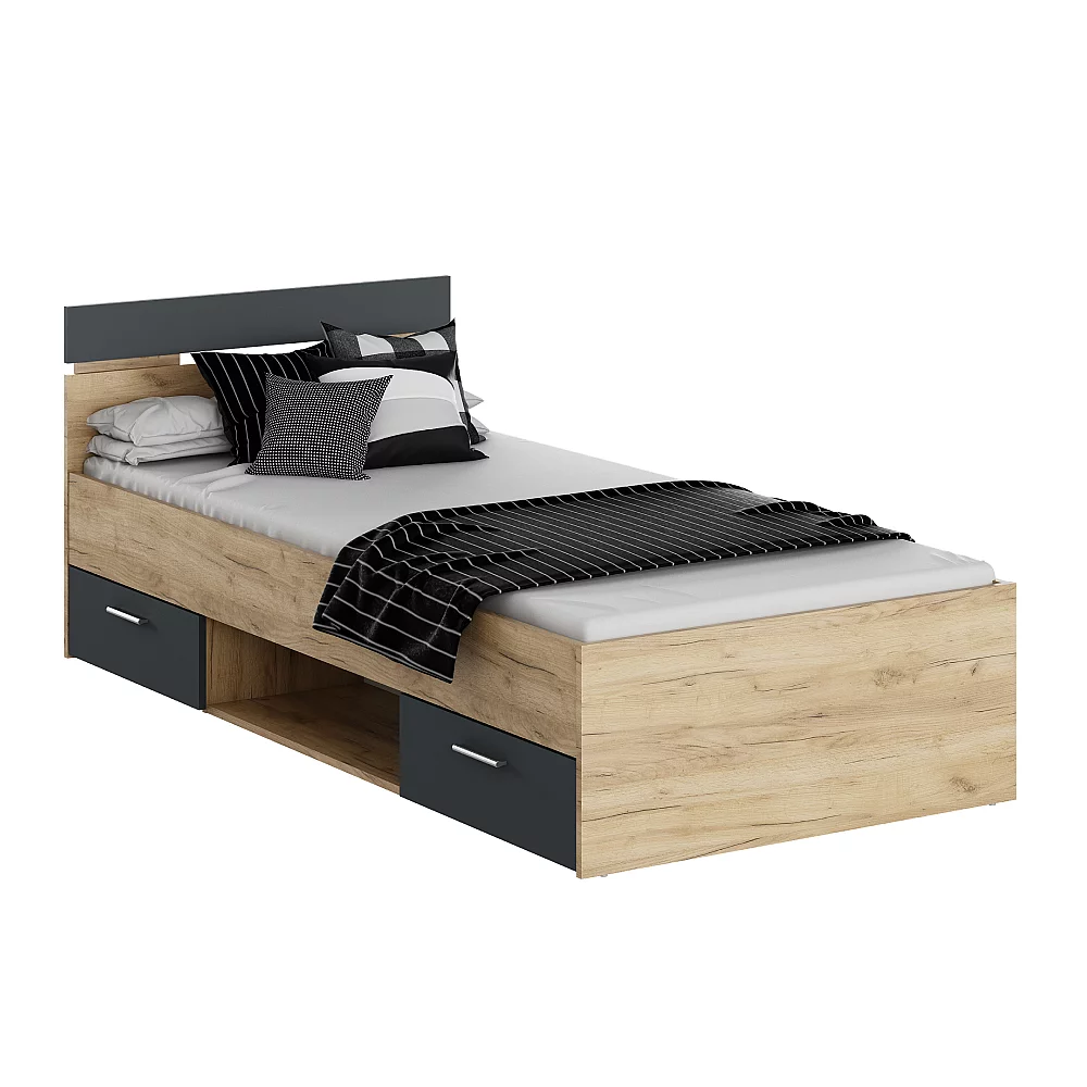 Postel, 90x200, dub artisan/grafit, MICHIGAN NEW