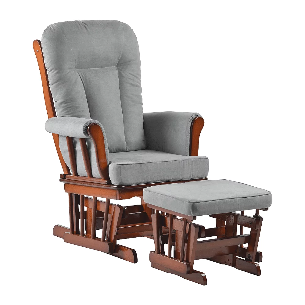 Houpací křeslo s podnoží, ořech/šedá, SAFORD