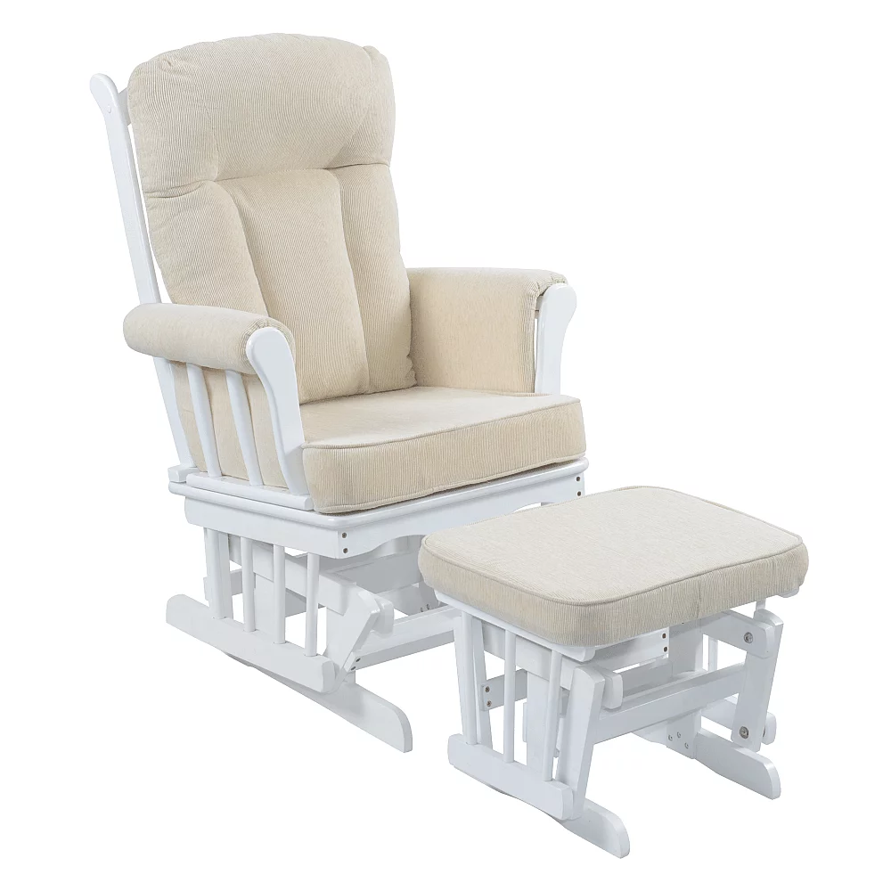 Houpací křeslo s podnožkou, bílá/krémová, SAFORD