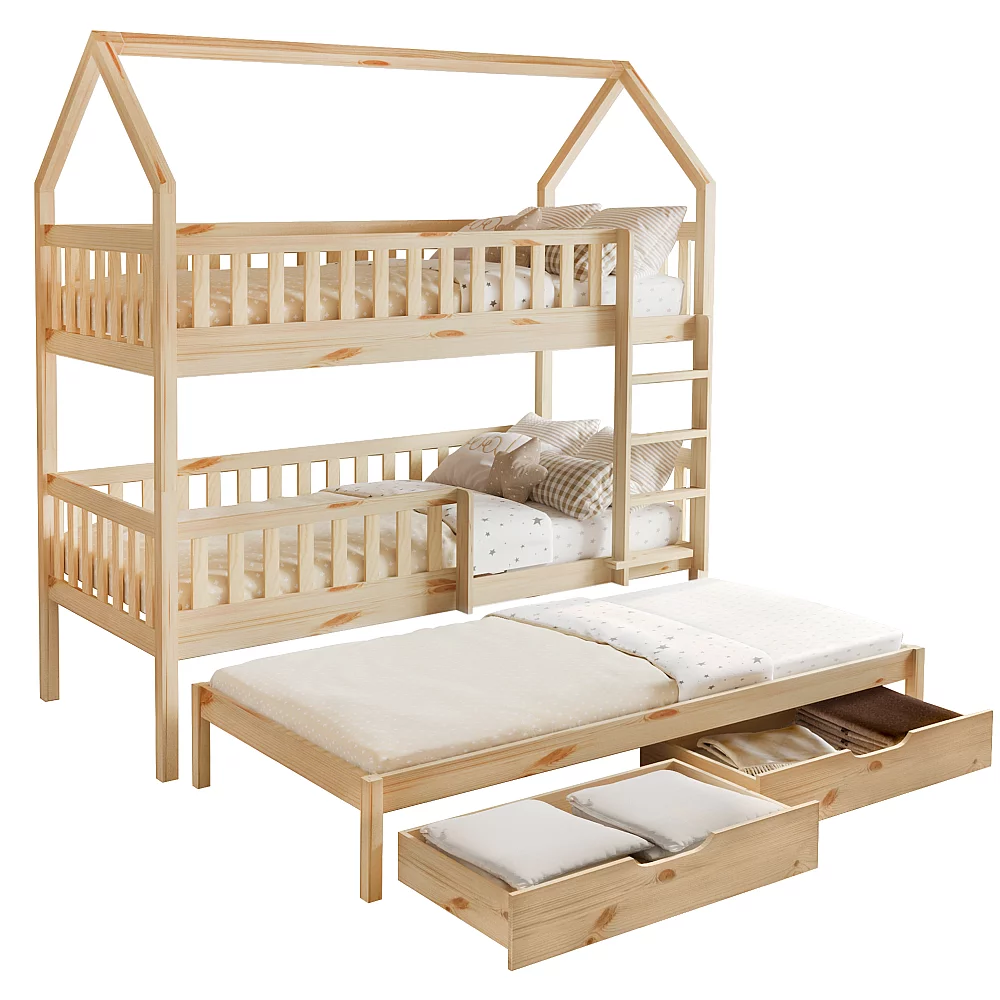 Montessori patrová postel s přistýlkou, přírodní, VENITA TYP 1