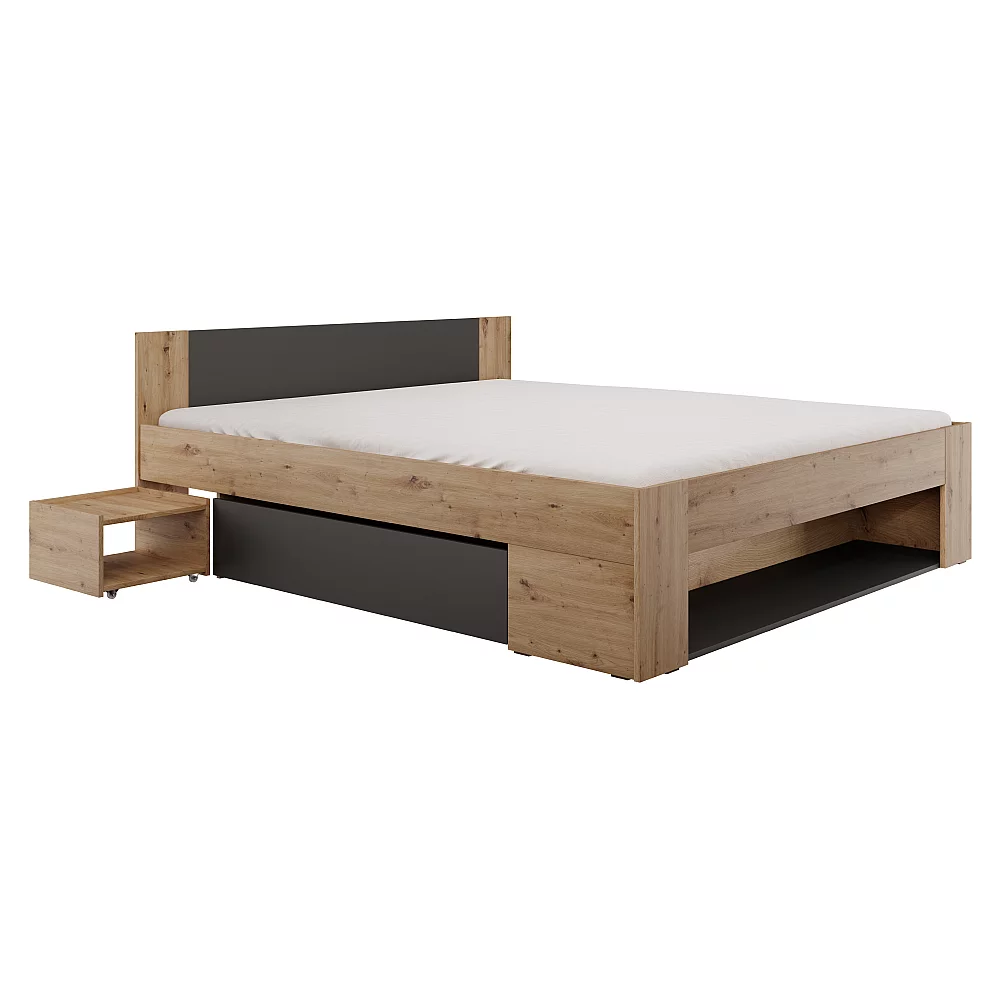Postel s úložným prostorem, 180x200, dub artisan/antracit, UNIS