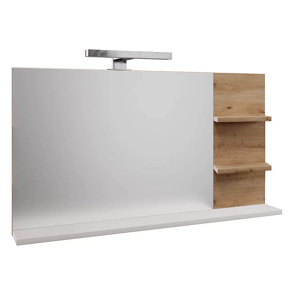 Zrcadlo s LED osvětlením, bílá/dub artisan, CUBO CUB04