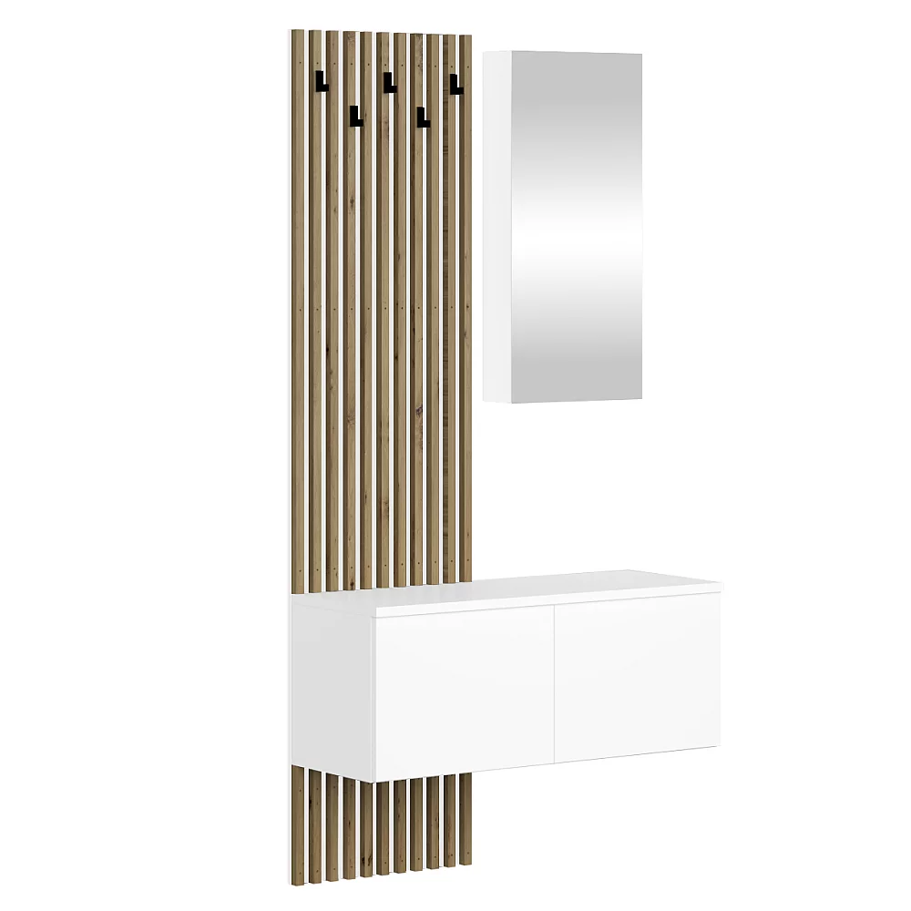 Předsíňová sestava, bílá/dub artisan, REBEKA