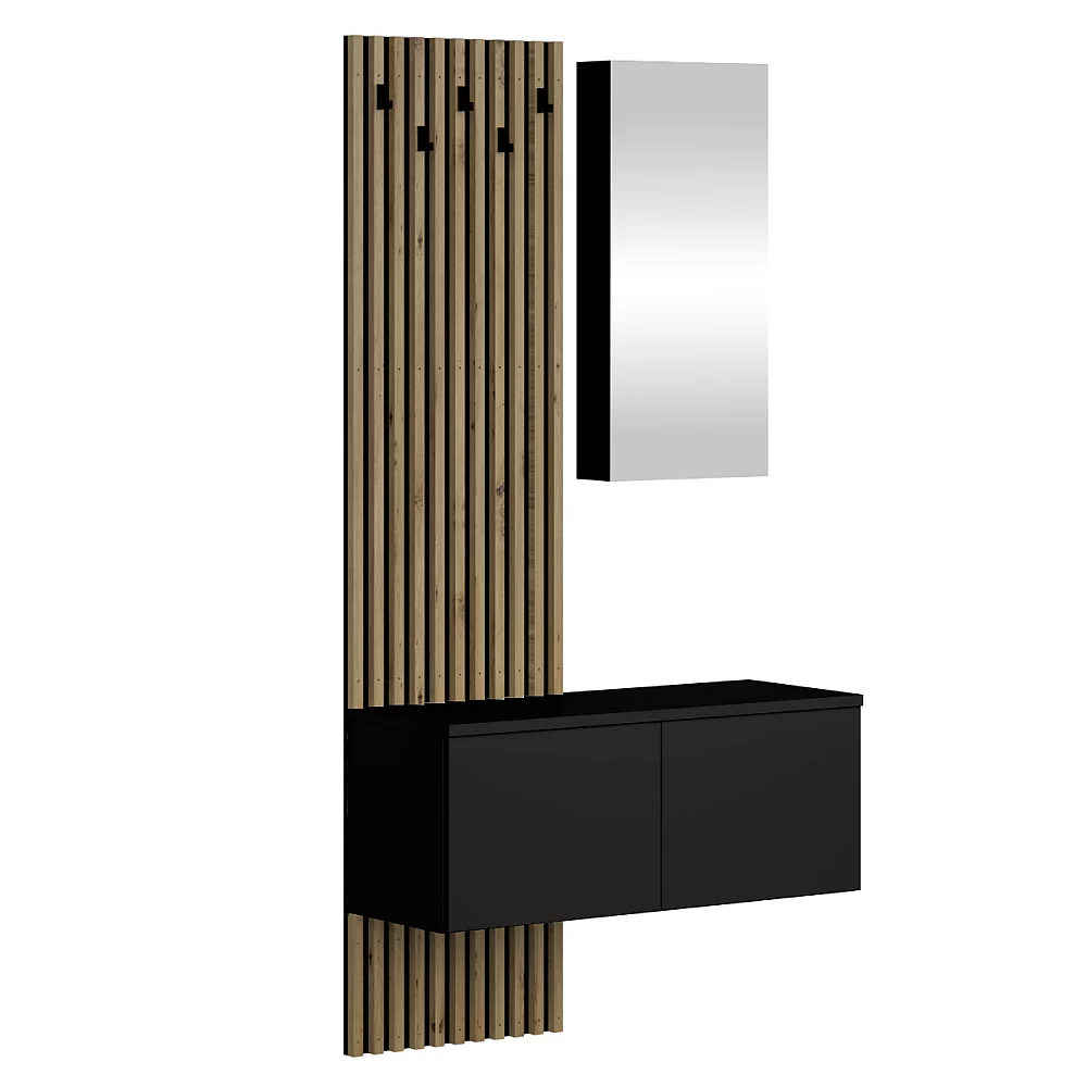 Předsíňová sestava, černá/dub artisan, REBEKA