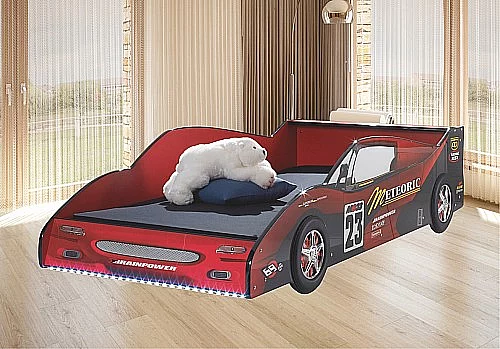 Postel METEOR auto, s matrací a roštem červená