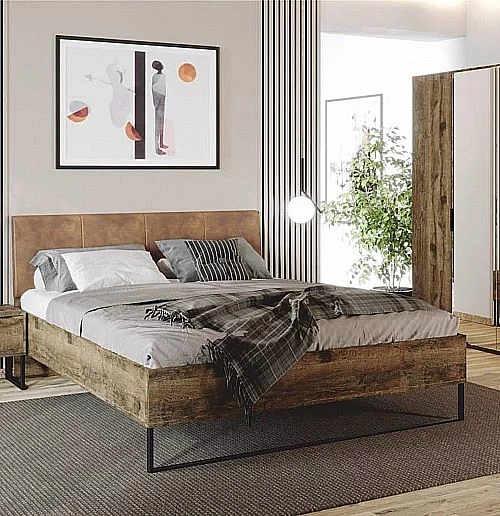 Postel CARMEN KV-36-0F 165cm, s čelem a s roštem černé nohy / dub Frega