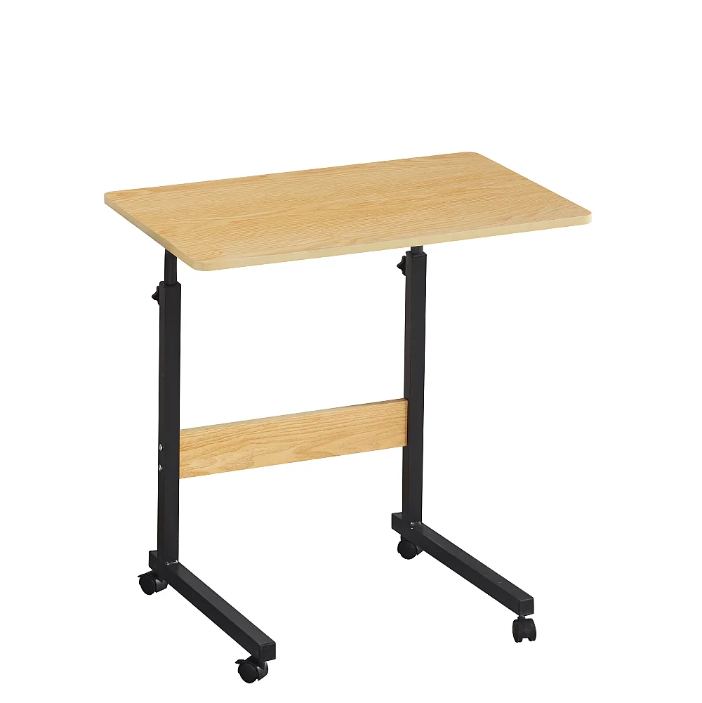 Nastavitelný PC stůl s kolečky, dub/černá, JUSTUS