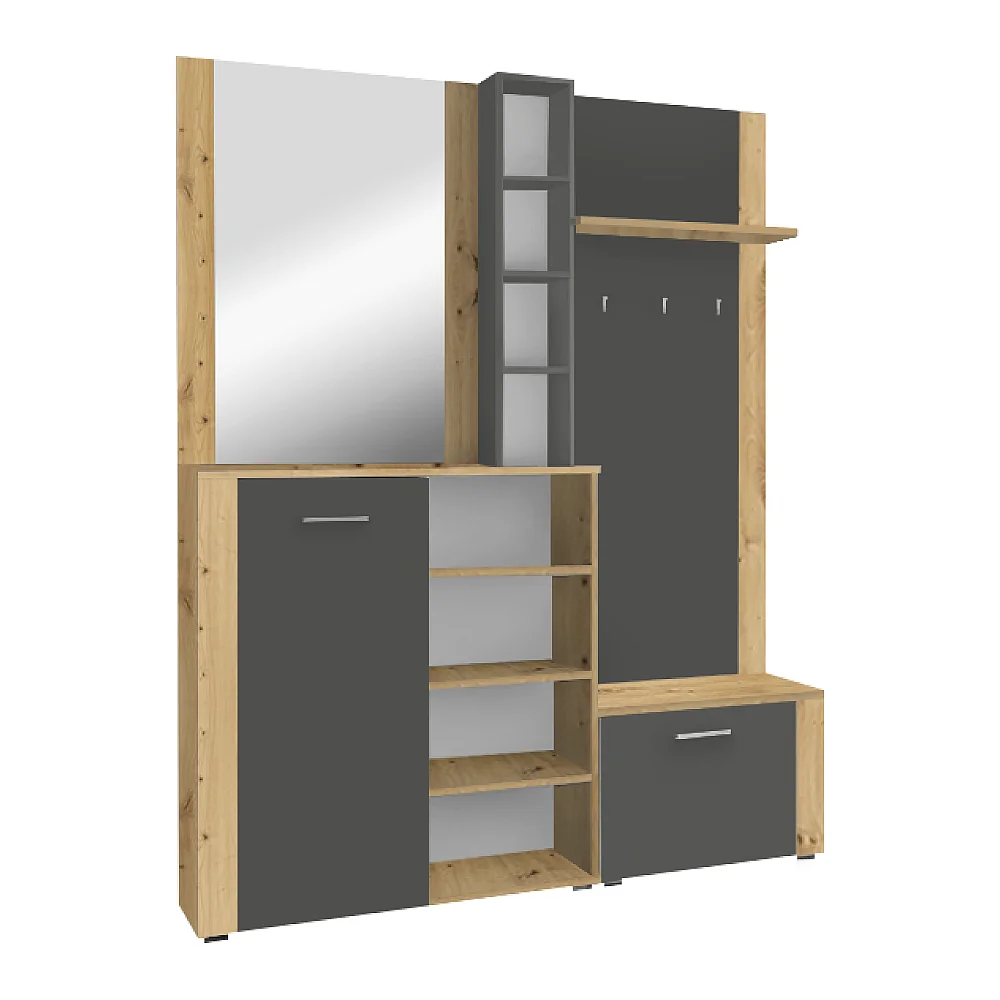 Předsíňová sestava, dub artisan/grafit, FANDU