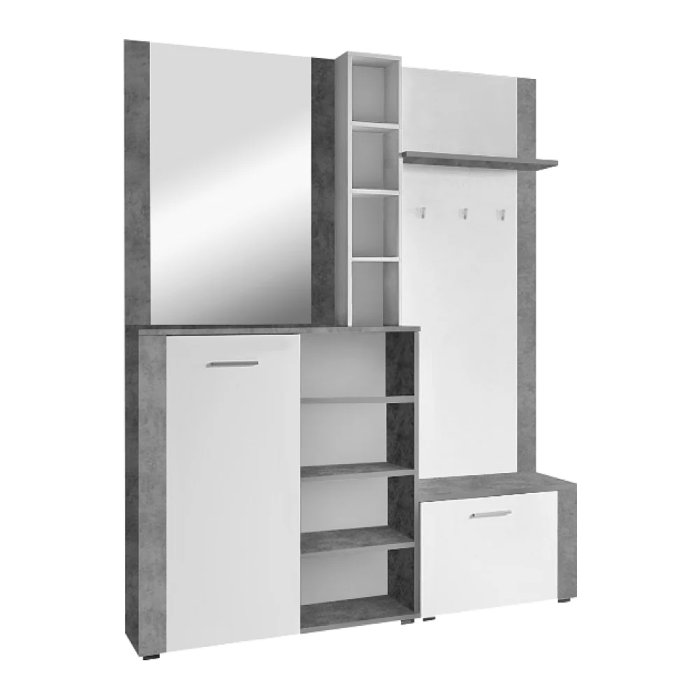 Předsíňová sestava, bílá/beton, FANDU