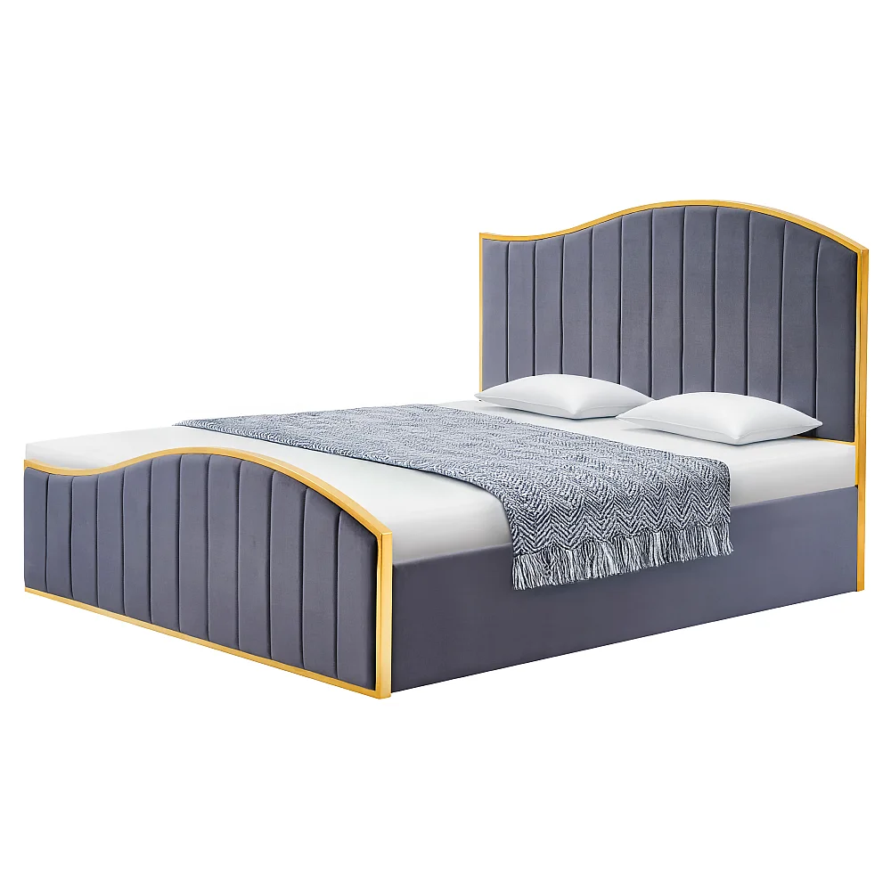 Postel s roštem, 180x200, tmavě šedá Velvet látka/gold chrom zlatá, GEORGIA