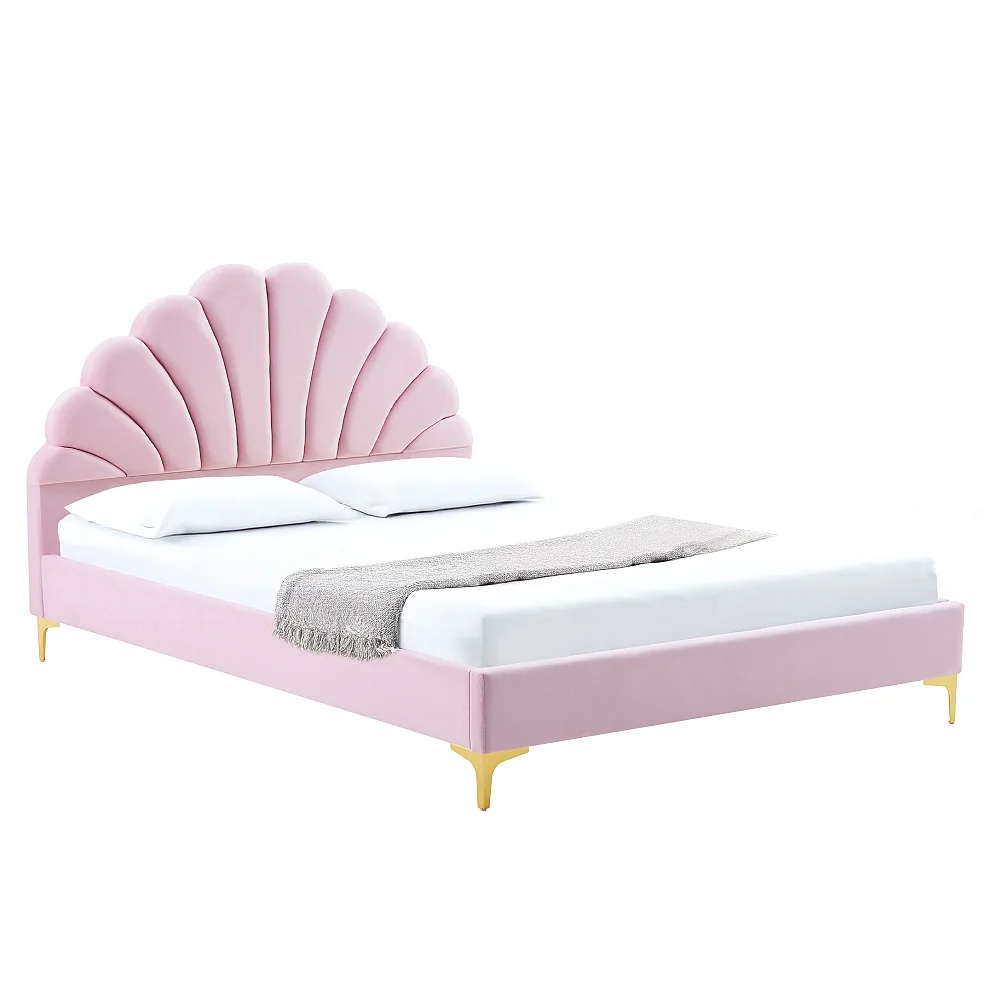 Postel s roštem, 140x200, růžová Velvet látka, ISADORA