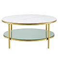 Konferenční stolek, světlý mramor/mléčná/gold chrom-zlatý, ENION 2 NEW