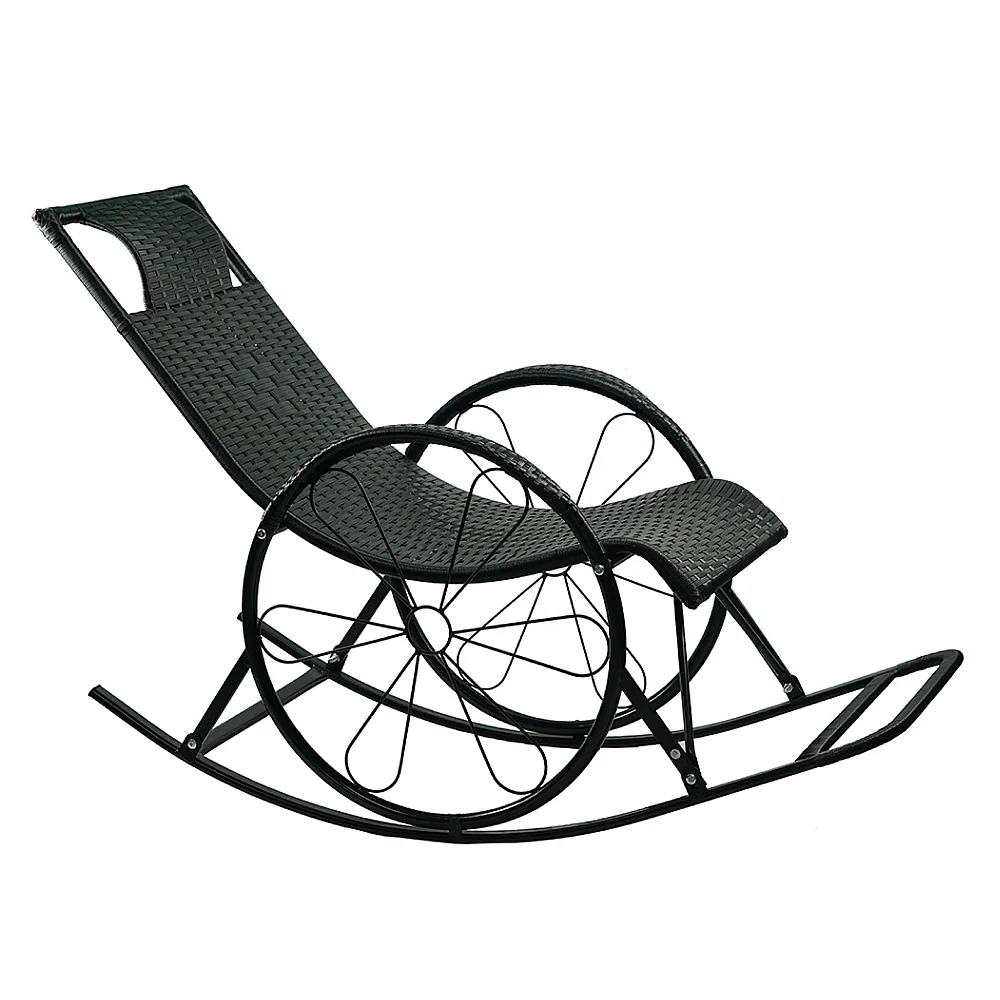Houpací křeslo, ratan/kov, černá, ROKIN