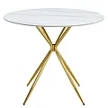 Jídelní stůl, bílý mramor/gold chrom zlatá, průměr 90 cm, MEKNER