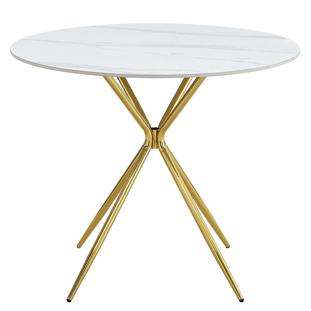 Jídelní stůl, bílý mramor/gold chrom zlatá, průměr 90 cm, MEKNER