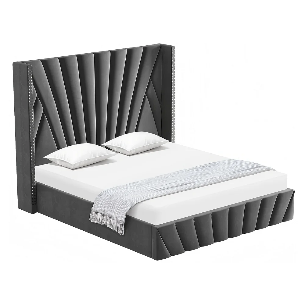 Postel s roštem, 180x200, tmavě šedá Velvet látka, PENELOPE