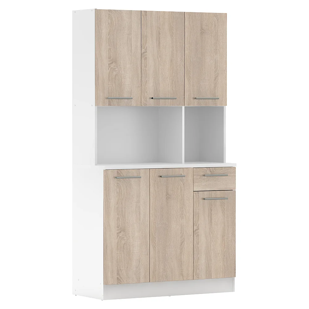 Šestidveřový kredenc, bílá/dub sonoma, PELION NEW