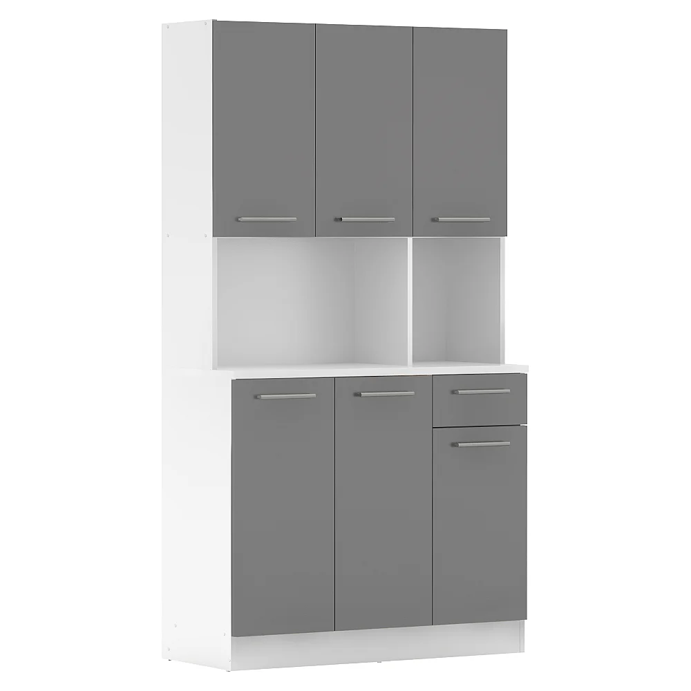 Šestidveřový kredenc, bílá/grafit, PELION NEW