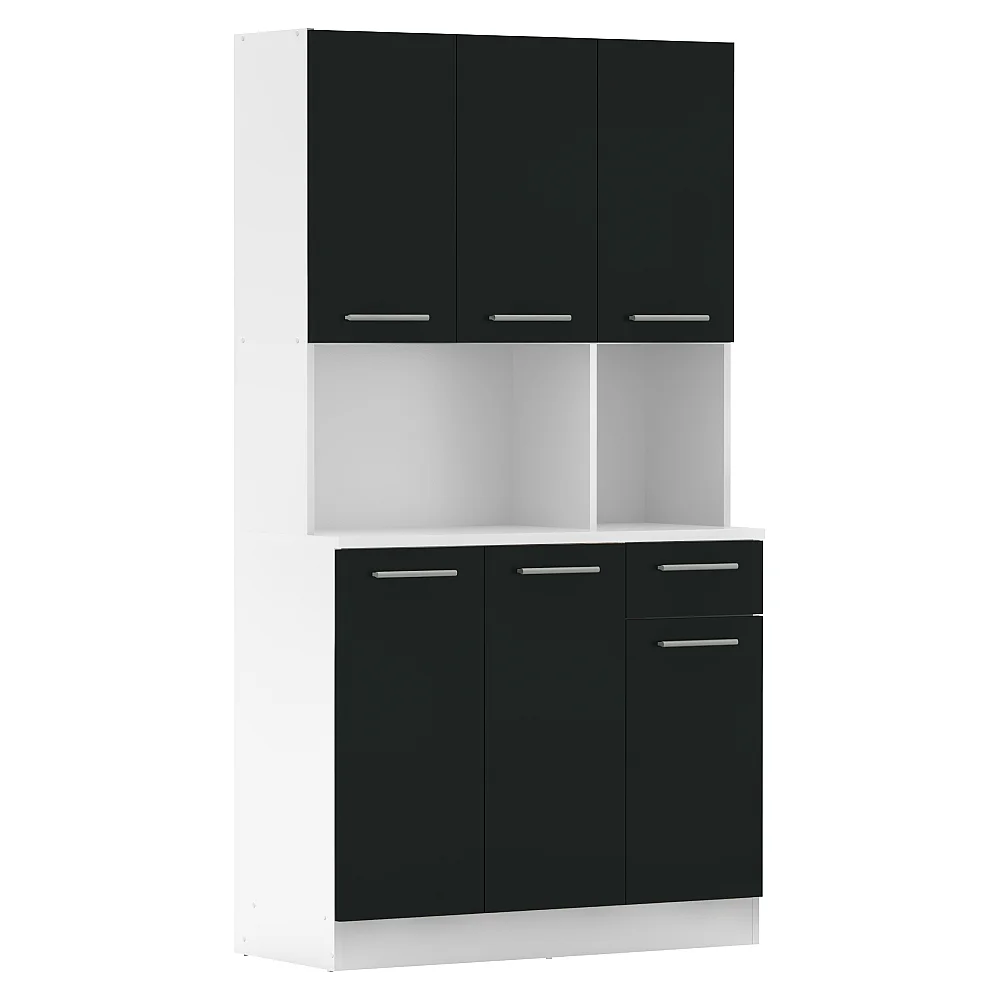 Šestidveřový kredenc, bílá/černá, PELION NEW