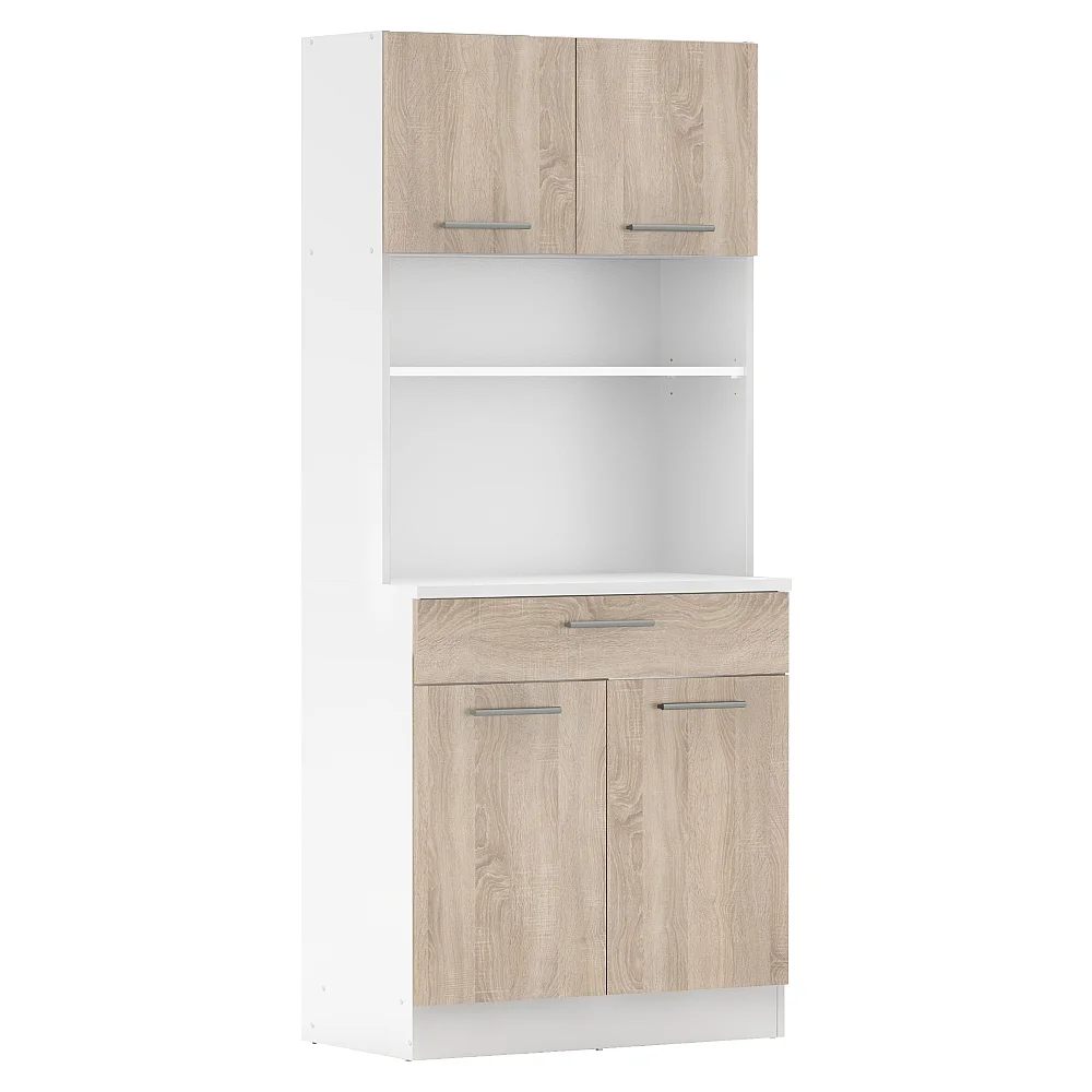 Čtyřdveřový kredenc, bílá/dub sonoma, DOMIS NEW