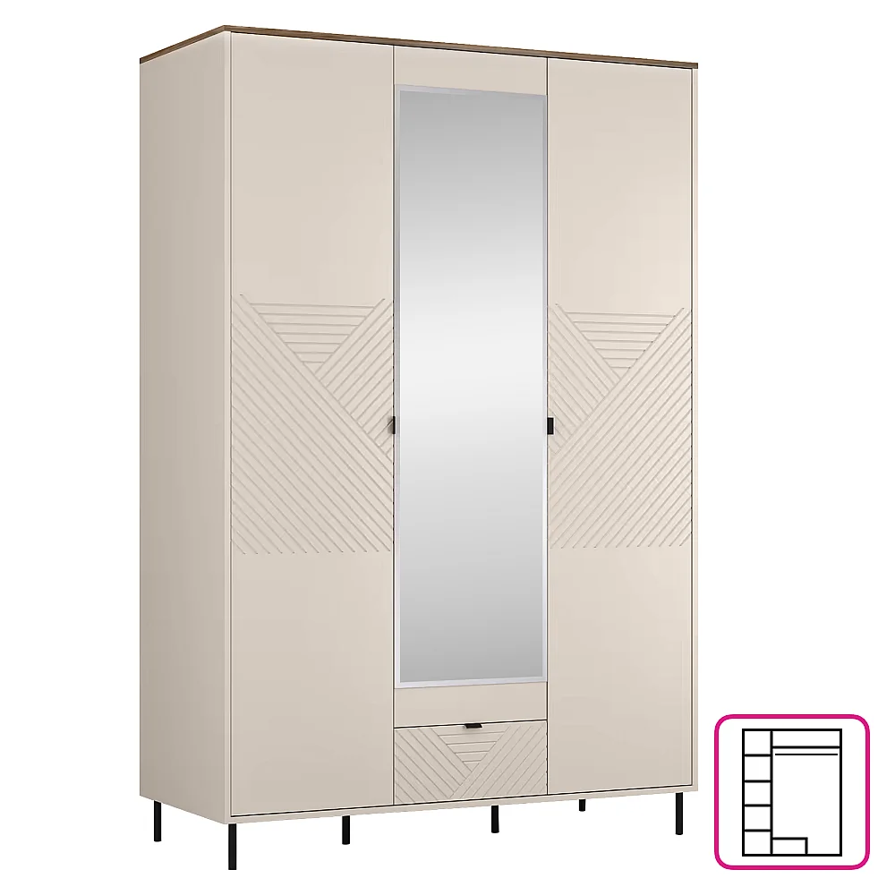 Skříň, kašmír/dub castello, EYCO 3D1S