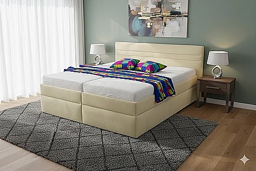 Postel KOSKA 180 cm s roštem a úložným prostorem alkantara béžová