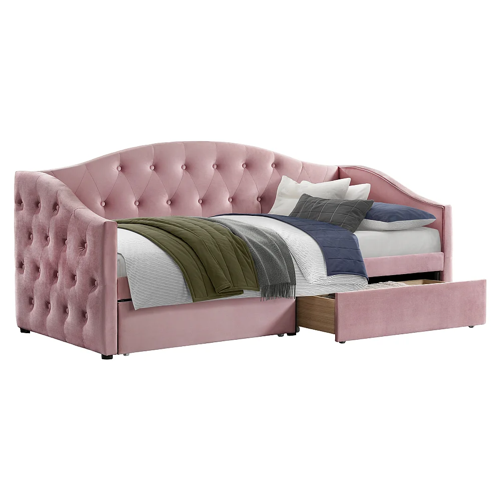 Postel s úložným prostorem, 90x200, růžová Velvet látka, ZASKA