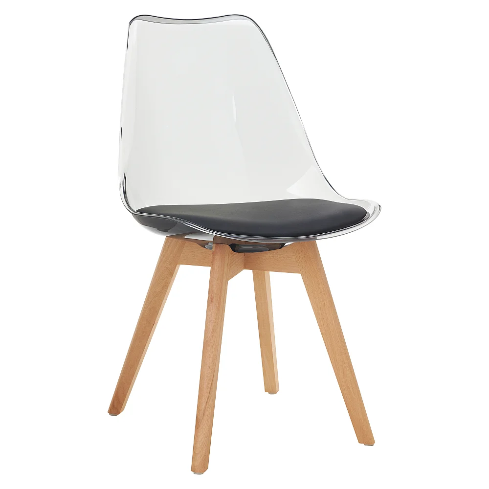 Židle, transparentní černá, akryl/ekokůže/buk, BALI 3 NEW