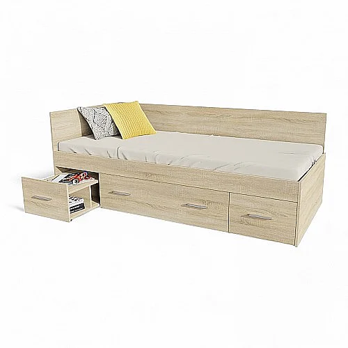 Postel RANGO (R) 90cm, s matrací, s roštem a s úložným prostorem, 16 mm lamino dub sonoma