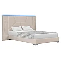 Postel s roštem a LED osvětlením, 160x200, béžová Velvet látka, ALTESA