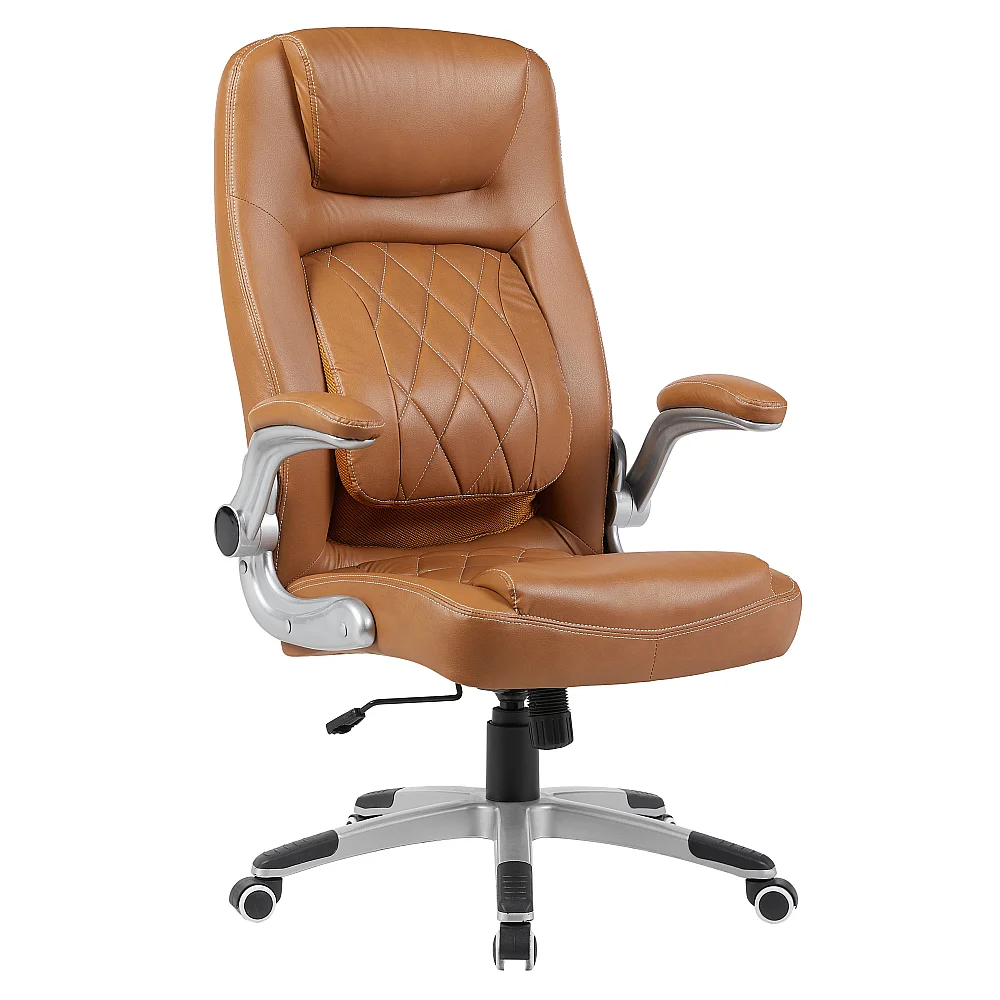 Kancelářské křeslo, hnědá ekokůže/stříbrná, nosnost 150 kg, GREKO