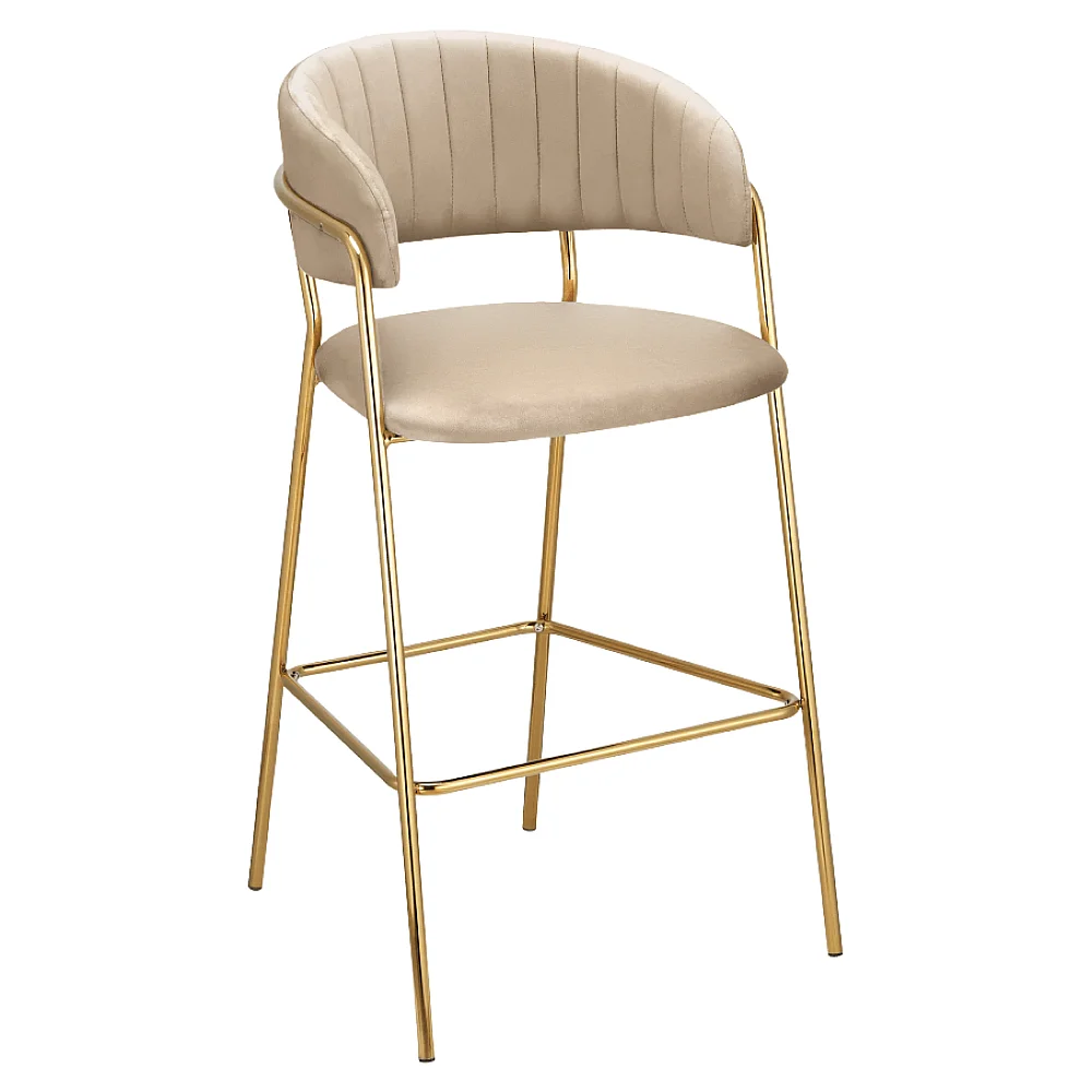 Designová barová židle, béžová Velvet látka/gold chrom zlatý, DASMIN NEW TYP 2