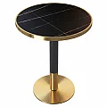 Jídelní bistro stůl, černý mramor/černá/zlatá, průměr 80 cm, OREN