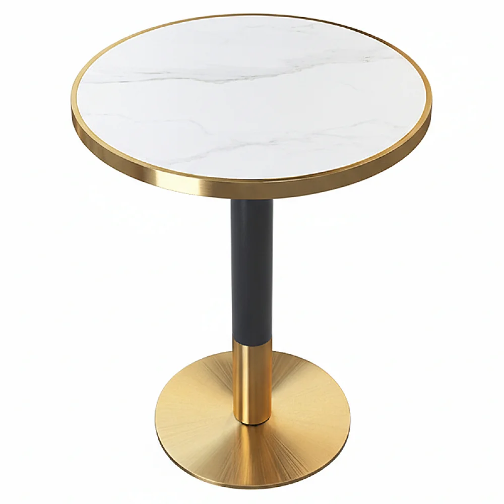Jídelní bistro stůl, bílý mramor/černá/zlatá, průměr 80 cm, OREN