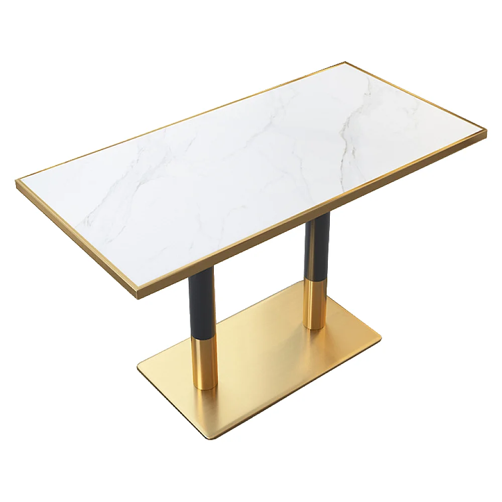 Jídelní bistro stůl, bílý mramor/černá/zlatá, 120x70 cm, DARIAN