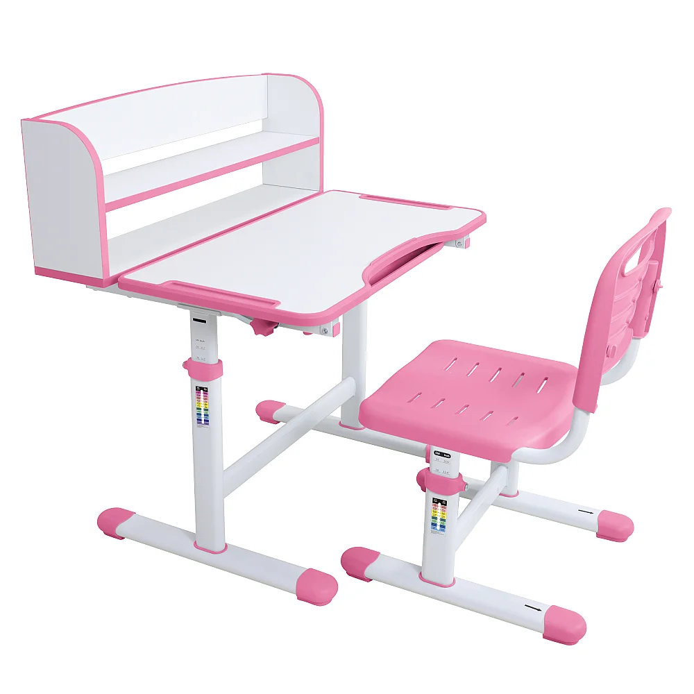 Rostoucí psací stůl a židle, růžová/bílá, set ZION
