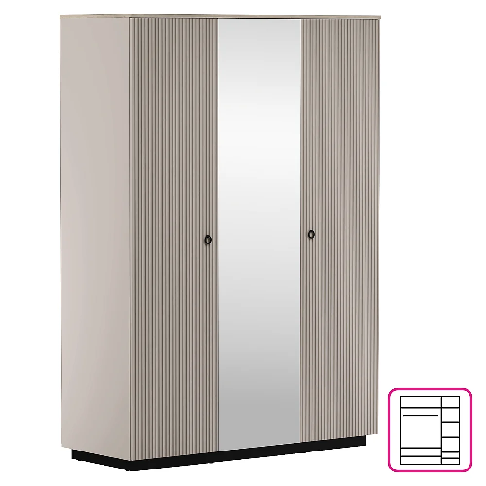 Skříň se zrcadlem, šedohnědá Taupe/dub silverjack, DOMCA 3D
