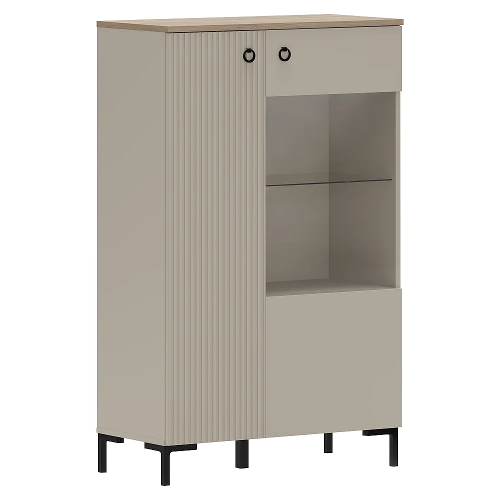 Nízká vitrína, šedohnědá Taupe/dub silverjack, DOMCA 1D1W/140