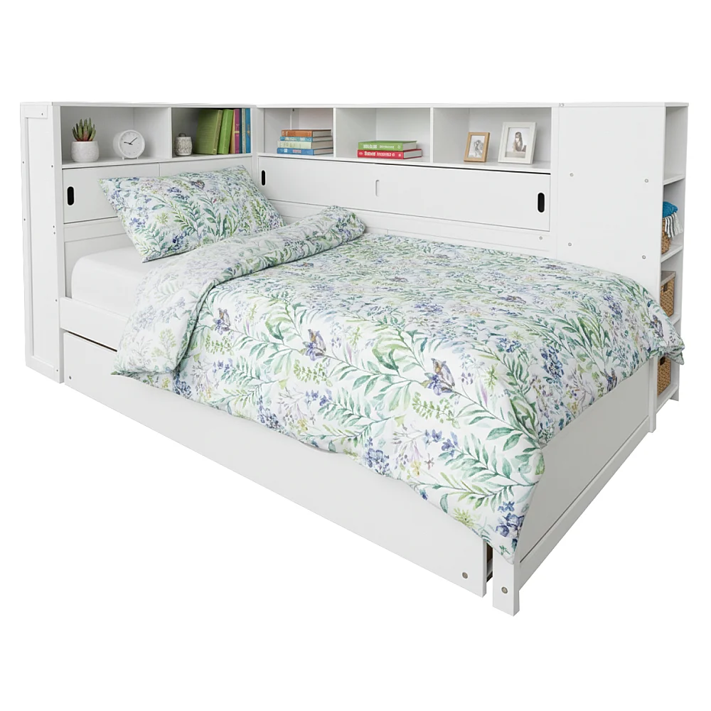 Postel s regály a přistýlkou, bílá, 90x200, LENDON