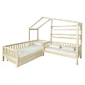 Postel s roštem pro 2 děti, 90x200+70x140 cm, přírodní, ENOLA