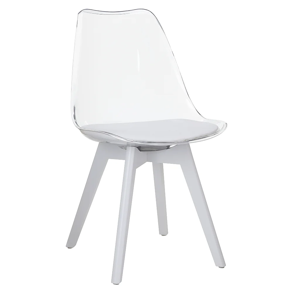 Židle, transparentní bílá, akryl/ekokůže/bílá, BALI 3 NEW