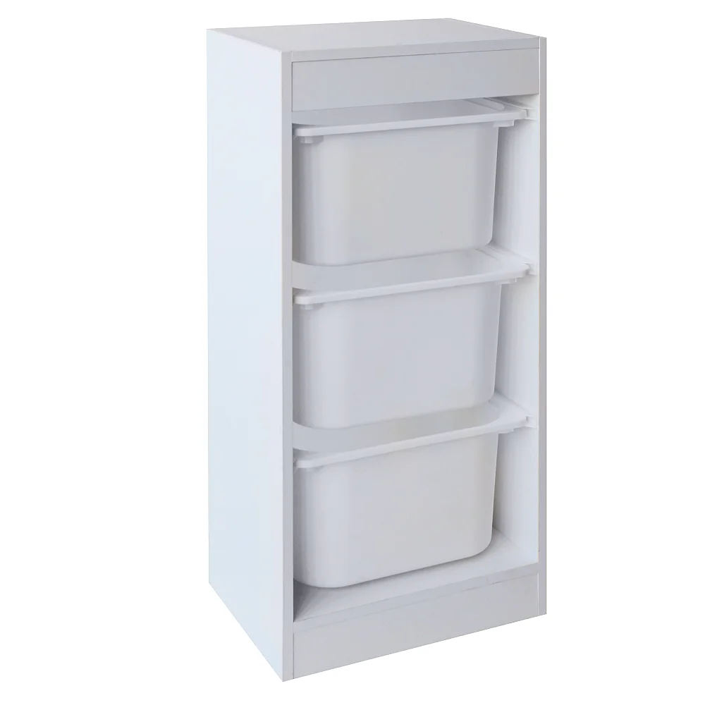 Regál s úložnými boxy, bílá, DUVAN