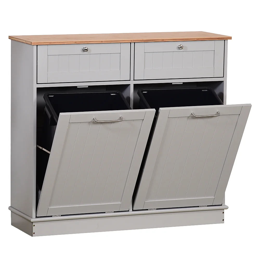 Výklopná skříňka s odpadkovým košem, šedá/bambus, DELINS TYP 2