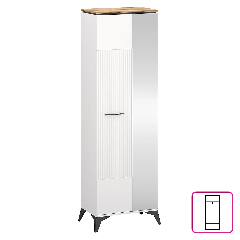 Skříň se zrcadlem, bílá/dub evoke, VELIS 1D/40