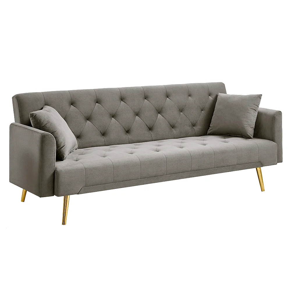 Rozkládací pohovka, šedohnědá Taupe/gold chrom-zlatý, ALISIA