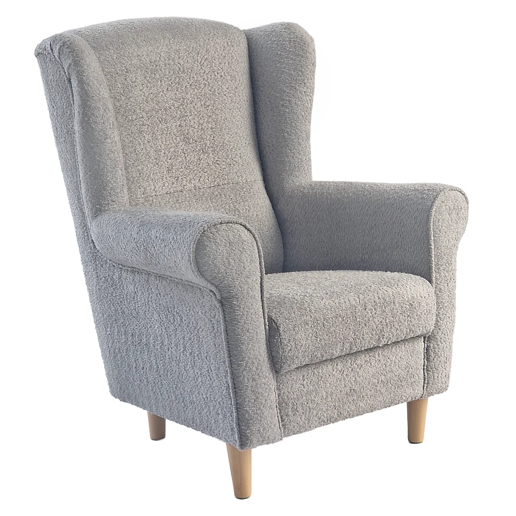 Křeslo ušák, šedá látka Coral, CHARLOT