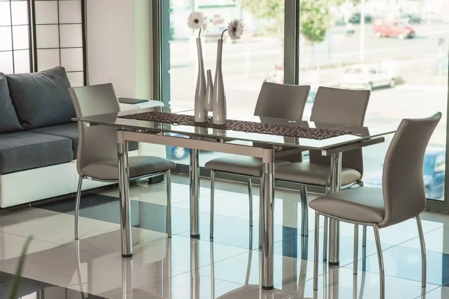 Stůl SI-5 - chrom / tm. béžová