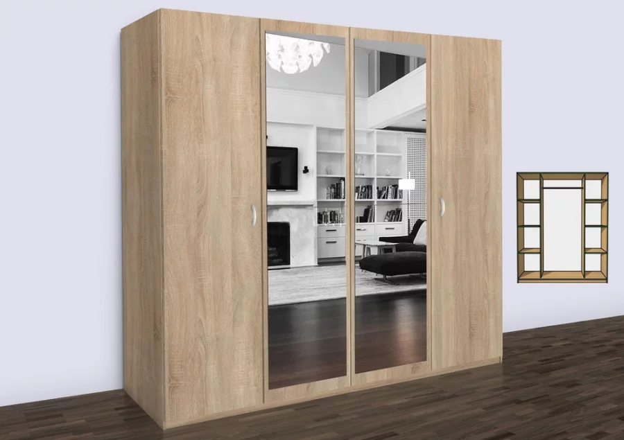 Šatní skříň JASMÍNA 180-200 se zrcadlem