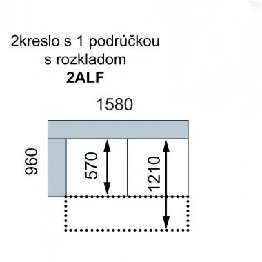 AVA TEMPO: 2ALF - rozkládací dvojsed s područkou LEVÝ