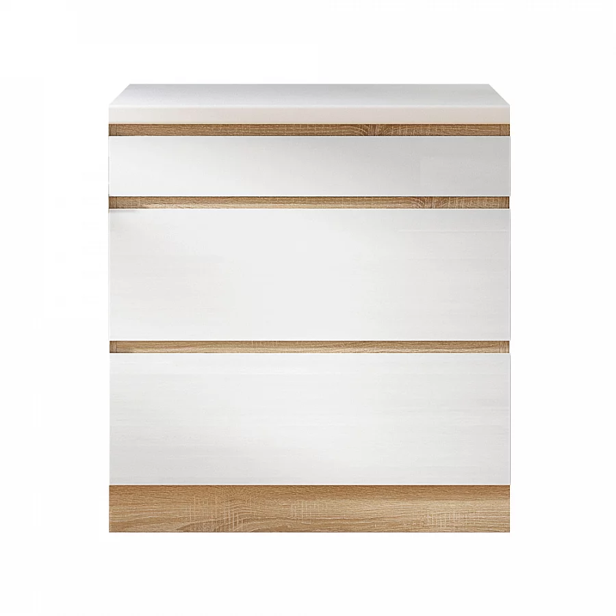 Dolní skříňka D 80 3, vysoký bílý lesk/dub sonoma, LINE
